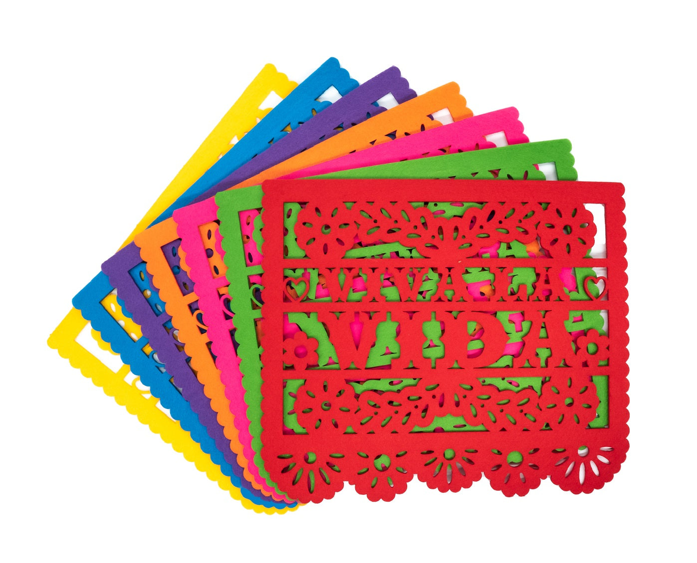 Set of 7 Mexican Papel Picado Style VIVA LA VIDA Placemats