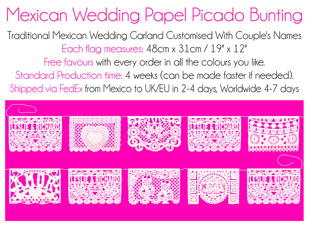 Personalised Mexican Wedding Papel Picado Tissue Paper Bunting Decor in Custom Colours
