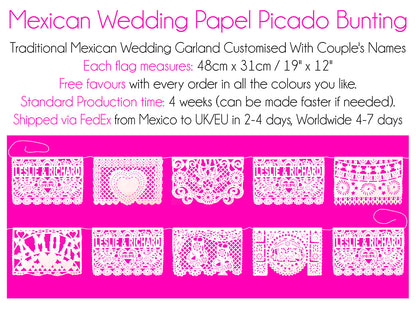 Décoration de guirlande en papier de soie Papel Picado personnalisée pour mariage mexicain, disponible en plusieurs couleurs