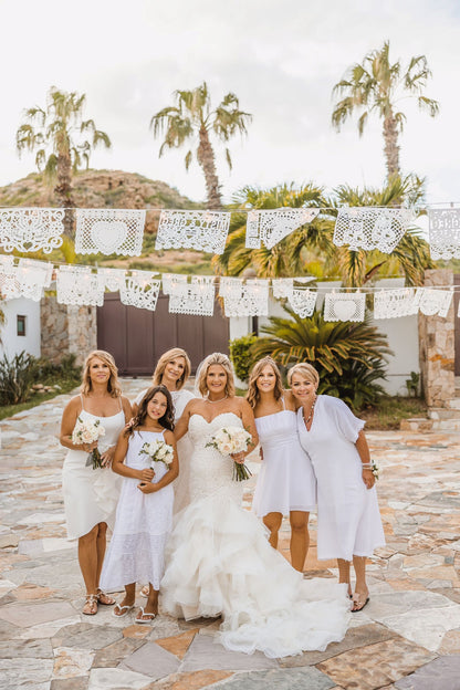 Banderines de papel picado para boda mexicana personalizados en plástico blanco