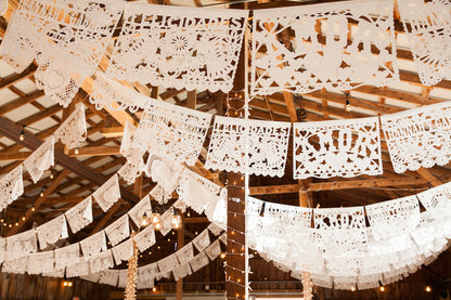 personalised white papel picado wedding bunting perfect for barn weddings