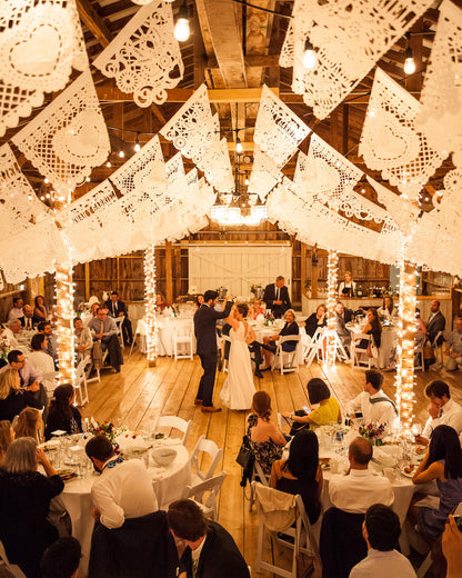 personalised white papel picado sustainable wedding bunting