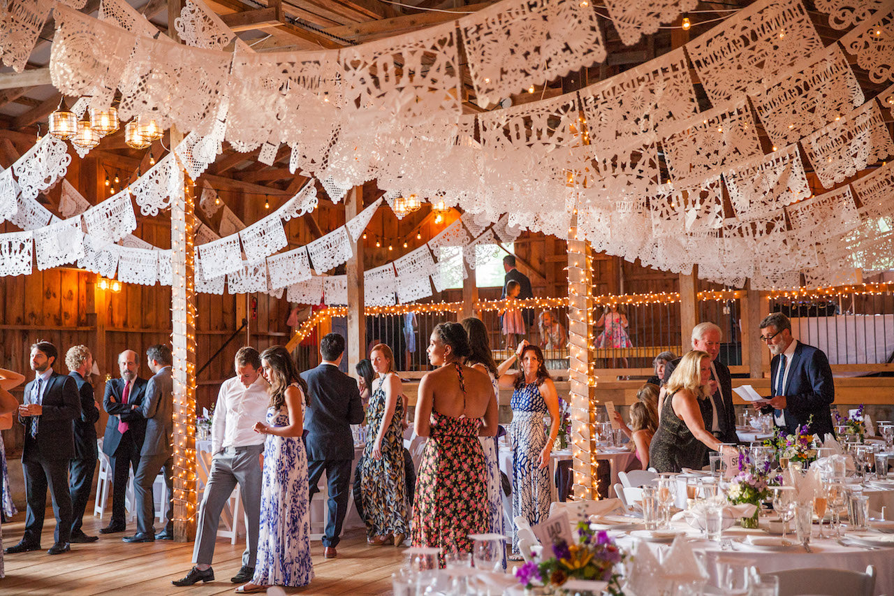 personalised white papel picado wedding banners
