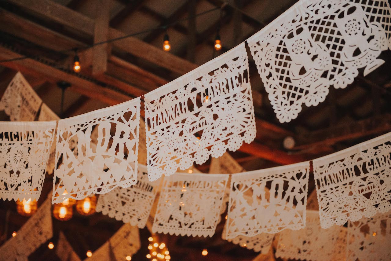 Personalised Mexican Wedding Papel Picado Decorations in White - ARTMEXICO