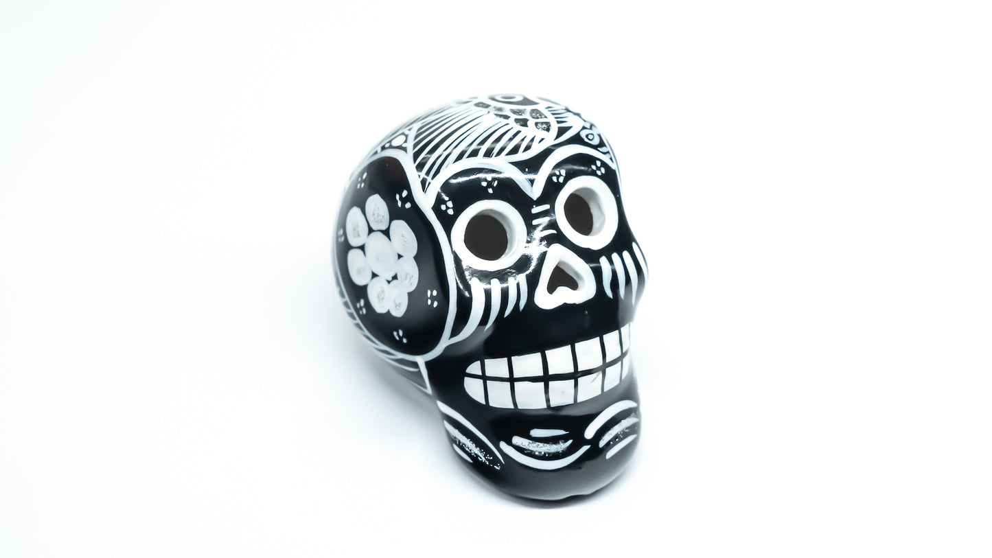 sugar skull ornament black and white birds