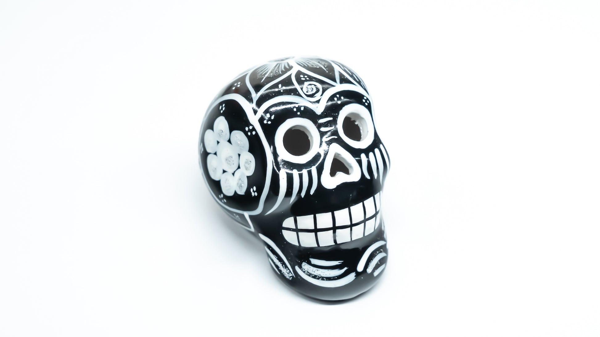 sugar skull ornament black and white flowers