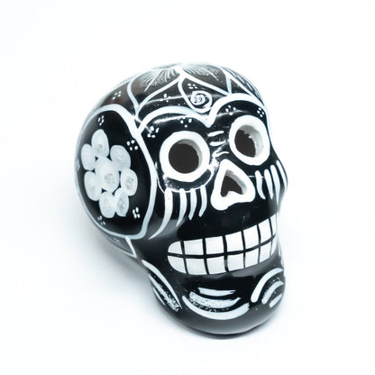 sugar skull ornament black and white flowers