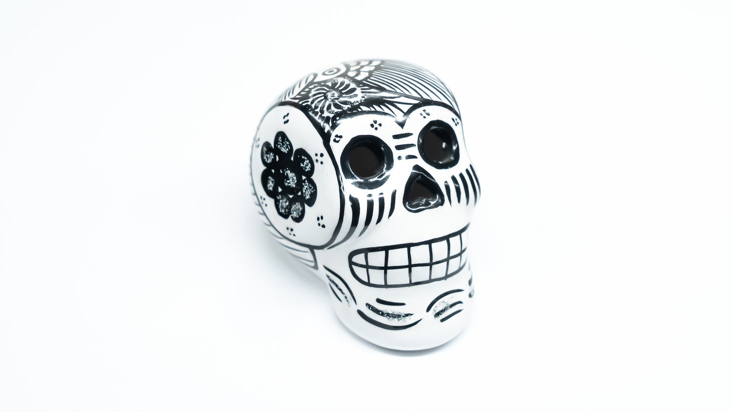 sugar skull ornament white and black birds