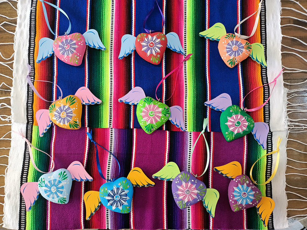 Mexican Winged Heart Colourful Hanging Ornaments